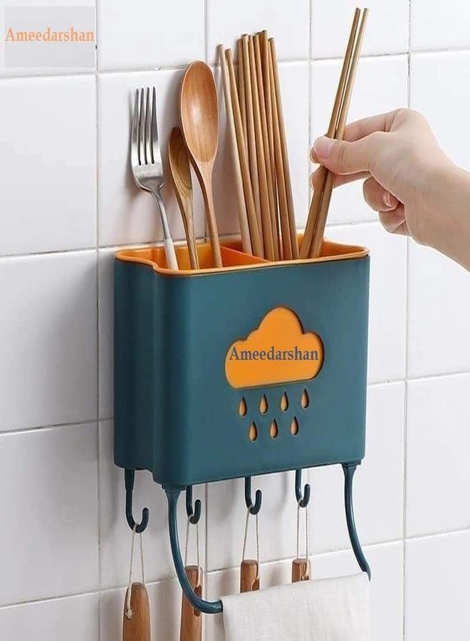 Ameedarshan Kitchen Adhesive Drainage Storage Rack Chopstick Fork Holder Hanger Hook Basket,Countertop Kitchen Utensil Organizer Flatware Caddy,Drying Rack Basket - Image 1